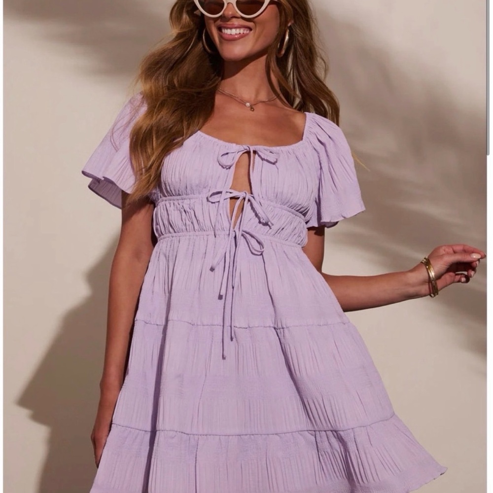VICI Lavender Tie-Front Mini Dress